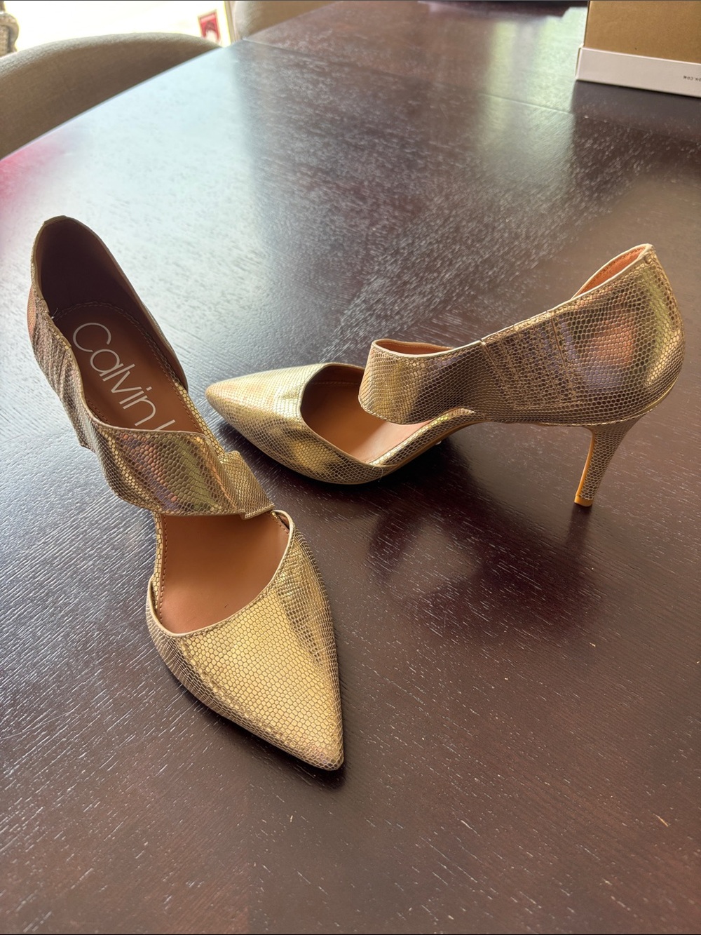 Calvin Klein Gold D'Orsay Pointed Toe Heels